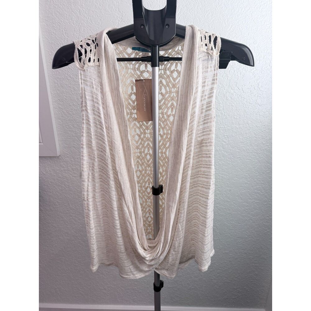 NWT Francesca's Buttons Crossover Crochet Back Rayon Flax Blend Tank Top Small